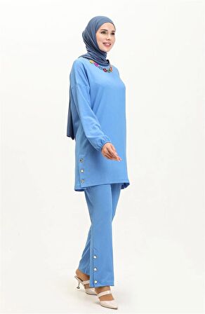 Candy Kolye Detaylı Tunik Pantolon İkili Takım - 71136 - Saks