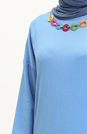 Candy Kolye Detaylı Tunik Pantolon İkili Takım - 71136 - Saks