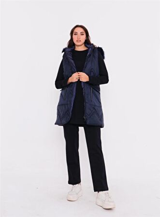 Sarah Kapşonlu Şişme Yelekli Spor Üçlü Takım - 70030 - Lacivert