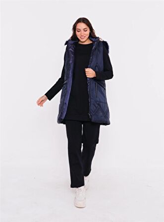 Sarah Kapşonlu Şişme Yelekli Spor Üçlü Takım - 70030 - Lacivert