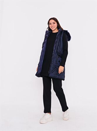 Sarah Kapşonlu Şişme Yelekli Spor Üçlü Takım - 70030 - Lacivert