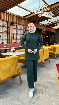 Kapşonlu Çıtçıtlı Sade Basic İkili Eşofman Spor Takımı - Nefti - AK06006.03036