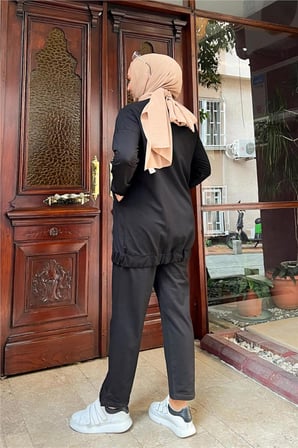Çıtçıtlı Yandan Cepli İkili Sade Basic Eşofman Spor Takımı - 12009 - Siyah