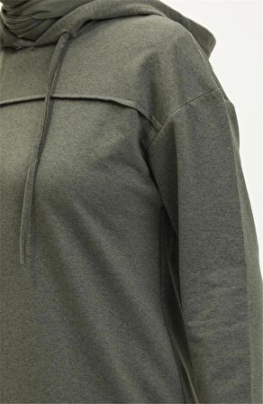 Uzun Tunik Kapşonlu Kenardan Yırtmaçlı İkili Spor Takım - 03034 - Haki