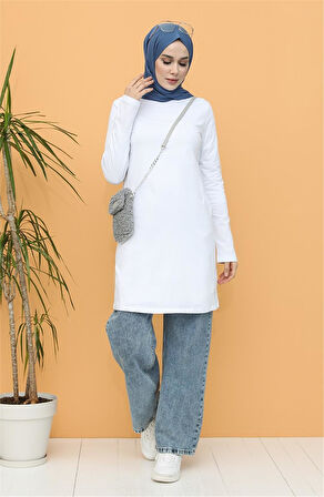 Doğa Sade Basic Tunik - 06016 - Beyaz