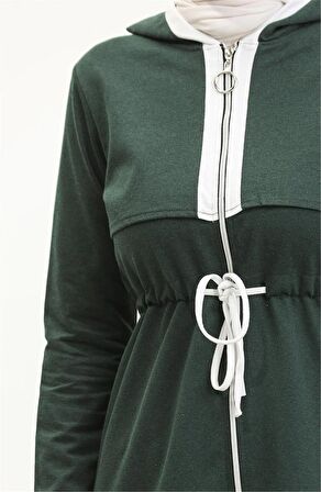 Kapşonlu Fermuarlı Belden Beyaz Bağcıklı Sade Basic İkili Spor Takımı - 03074 - Nefti