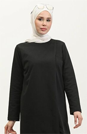 Kruvaze Bisiklet Yaka Sade Basic Tunik Panolon İkili Takım - 03076 - Siyah