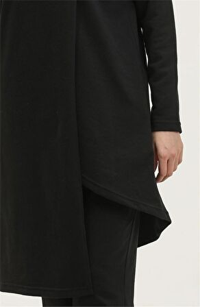 Kruvaze Bisiklet Yaka Sade Basic Tunik Panolon İkili Takım - 03076 - Siyah
