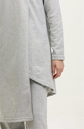 Kruvaze Bisiklet Yaka Sade Basic Tunik Panolon İkili Takım - 03076 - Gri