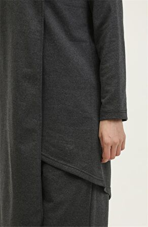 Kruvaze Bisiklet Yaka Sade Basic Tunik Panolon İkili Takım - 03076 - Antrasit