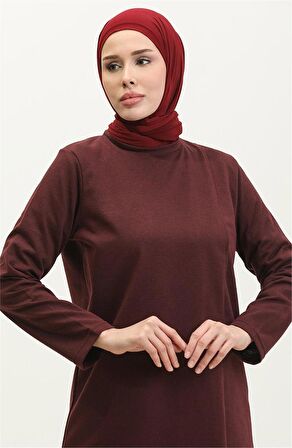 Kruvaze Bisiklet Yaka Sade Basic Tunik Panolon İkili Takım - 03076 - Mürdüm