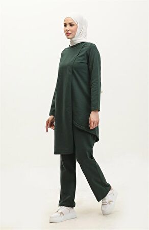 Kruvaze Bisiklet Yaka Sade Basic Tunik Panolon İkili Takım - 03076 - Nefti