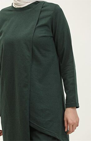 Kruvaze Bisiklet Yaka Sade Basic Tunik Panolon İkili Takım - 03076 - Nefti