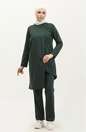 Kruvaze Bisiklet Yaka Sade Basic Tunik Panolon İkili Takım - 03076 - Nefti