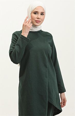 Kruvaze Bisiklet Yaka Sade Basic Tunik Panolon İkili Takım - 03076 - Nefti