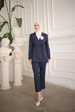 Belden Bağcıklı Kruvaze Ceket Takım - 50021 - Lacivert