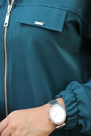 Fermuarlı Cepli Çıtçıt Detayı İkili Tesettür Eşofman Takımı - 71207.208 - Koyu Petrol