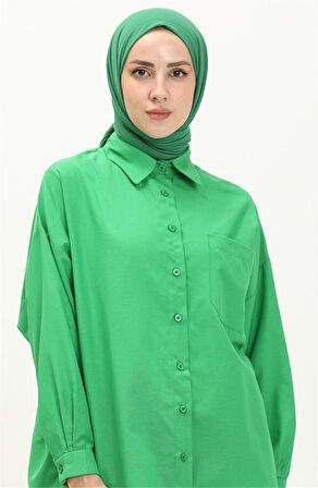 Sade Basic Ovesize Gömlek - 70001 - Benetton Yeşil