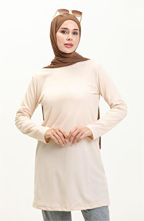 Doğa Sade Basic Tunik - 06016 - Krem