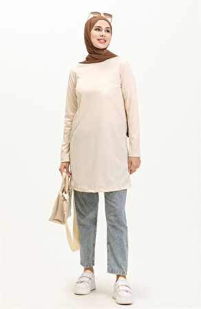 Doğa Sade Basic Tunik - 06016 - Krem