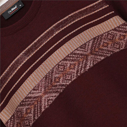 Erkek Bisiklet Yaka Uzun Kol Slim Fit Triko Kazak - 189406 - Koyu Bordo