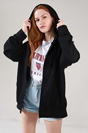 Siyah Iki Iplik Basic Oversize Hırka