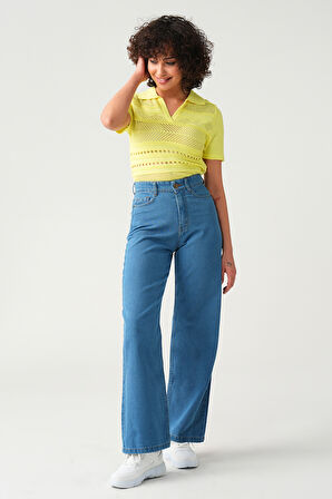 Kadın Yüksek Bel Wide Leg Jean