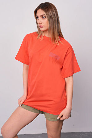 Kadın Ön ve Arka Boston Baskılı Oversize T-Shirt