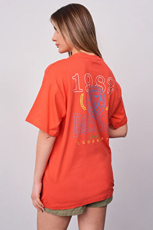 Kadın Ön ve Arka Boston Baskılı Oversize T-Shirt