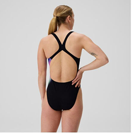 Speedo Printed Powerback Kadın Yüzücü Mayosu