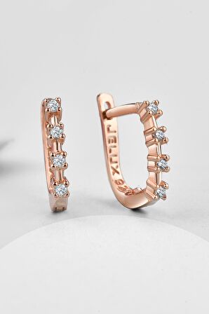 Gümüş Sıralı Zirkon Taşlı Minimalist Rose Küpe