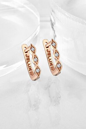 Gümüş Zirkon Sıralı Taşlı Model Rose  Küpe