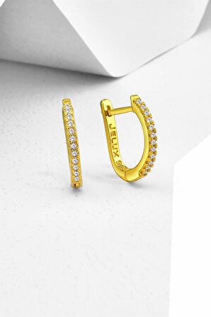 Gümüş  Yarımtur Zirkon Taşlı Gold Küpe