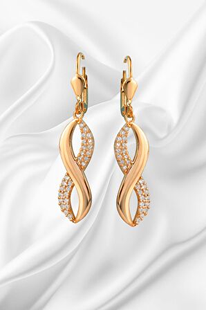 Gümüş  Sonsuzluk Model Zirkon Taşlı Sallantılı Rose  Küpe
