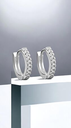 Gümüş  12 mm  Zirkon Taşlı  Küpe