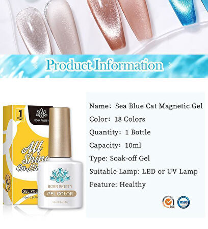 Born Pretty 10 ml Sea Blue Kedi gözü oje SB-18 (56466)