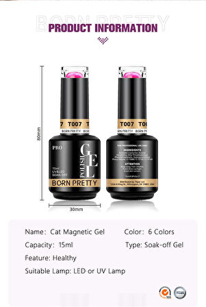 BORN PRETTY 15ml Hema Free Super Shinny Amber Kedi Gözü kalıcı oje T008 (58742)