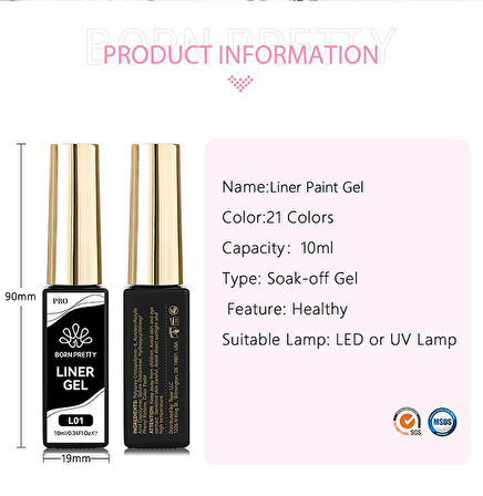 BORN PRETTY PRO 10 ML Nail Art çizim Jeli L02 (59202)