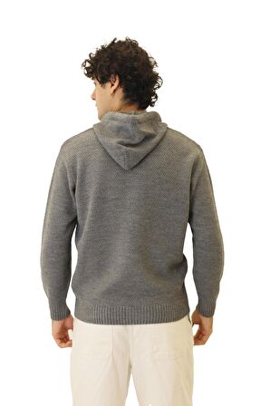 RTD&VLD Erkek Kapşonlu Triko Sweatshirt Gri