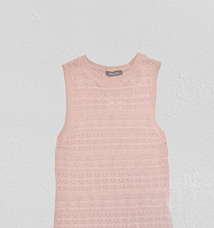 RTD&VLD Kadın Vita-194  Bisiklet Yaka Ajurlu Triko Elbise Pembe