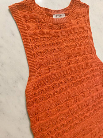 RTD&VLD Kadın Vita-194  Bisiklet Yaka Ajurlu Triko Elbise Turuncu
