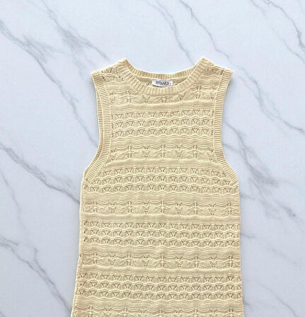 RTD&VLD Kadın Vita-194  Bisiklet Yaka Ajurlu Triko Elbise Sarı