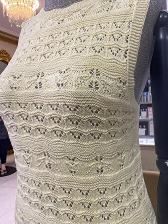 RTD&VLD Kadın Vita-194  Bisiklet Yaka Ajurlu Triko Elbise Sarı