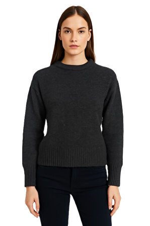 RTD&VLD Kadın Bisiklet Yaka Yumuşak Dokulu Rahat  Triko Kazak Gri