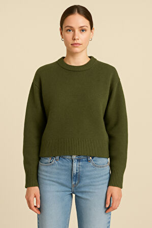 RTD&VLD Kadın Bisiklet Yaka Yumuşak Dokulu Rahat  Triko Kazak Haki