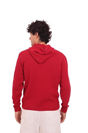 RTD&VLD Erkek Kapşonlu Triko Sweatshirt Kırmızı