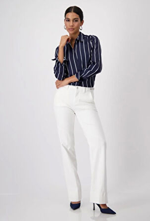 Lacivert Çizgili Viskon Gömlek