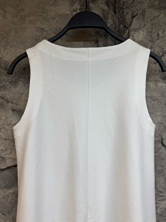 C.S Mavi Bisiklet Yaka Beyaz Elbise