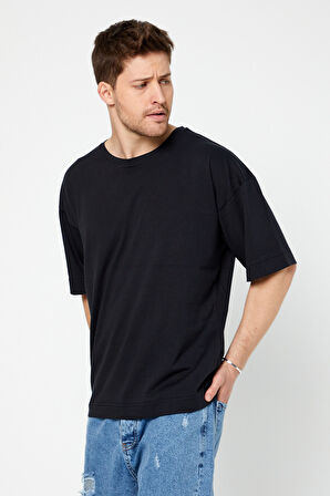 Erkek Çok Renkli 2'li Basic Oversize Bisiklet Yaka Kısa Kollu T-shirt