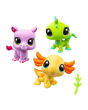 Littlest Pet Shop Minişler 3 lü Gergedan Iguana Aksolotl Figür Seti 00557